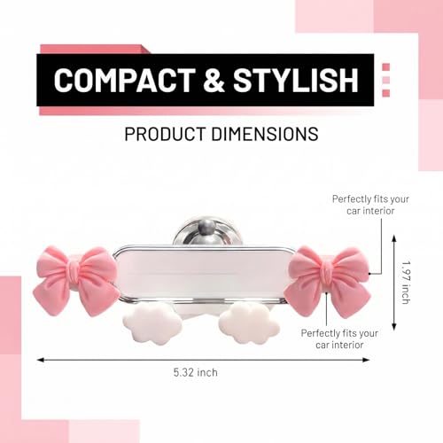 Car Air Vent Phone Holder, Pink Bow & Cloud Design Cute Car Phone Mount, 5.31" x 1.97" 360° Rotatable Adjustable Vent Phone Bracket, Universal for Most Cars, SUVs, Trucks (Style A) - size: 1 PC #Style A