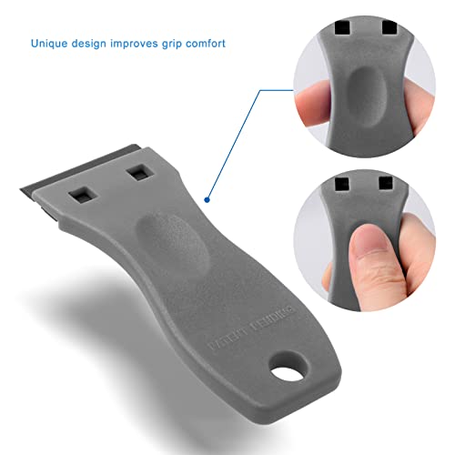 FOSHIO 2PCS Plastic Razor Blade Scraper Tool and 100PCS Plastic Blades for Gasket Remover, Sticker Remover, Labels Decal and Adhesive Remover for Windows and Glass (Grey) - color: Grey
