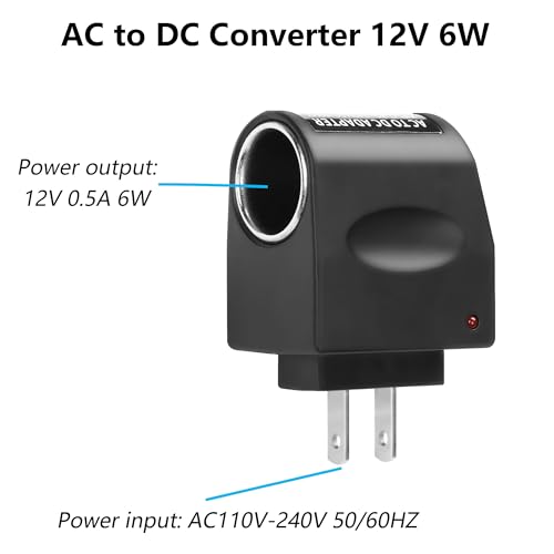 CERRXIAN AC to DC Converter 12V 6W Car Cigarette Lighter Socket, 110V AC to 12V DC Adapter, AC/DC Power Adapter - 1Pack