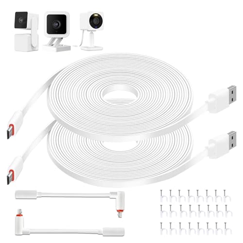 26FT Extension Cable with L-Shaped Adapter for Wyze Cam, 2 Pack - style: 26 FT White