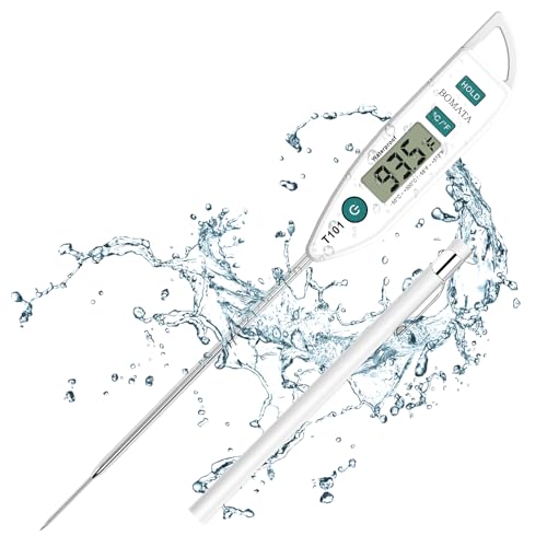 BOMATA Waterproof IPX7 Thermometer for Water, Liquid, Candle and Cooking. Instant Read Food Thermometer with Long Probe for Cooking, Meat, BBQ! T101 White - color: White