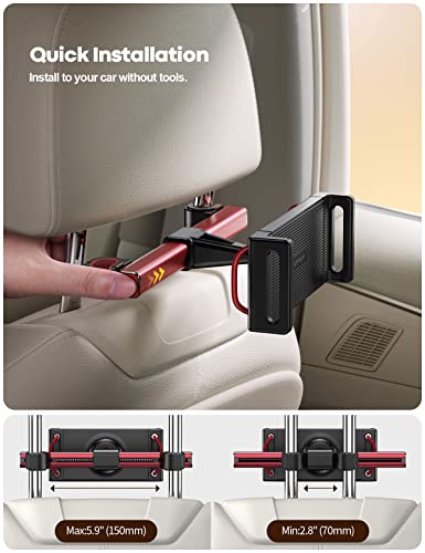 Lamicall Car Tablet Mount Headrest Holder, Kids Friendly Travel iPad Clamp - color: Red