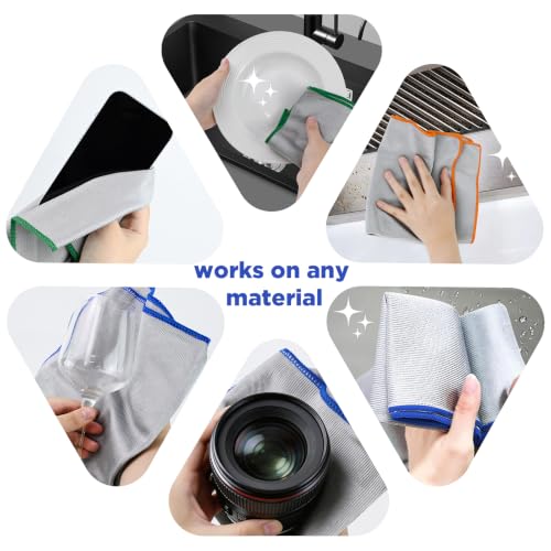 Puomue 12 Pack Microfiber Glass Cleaning Cloth, 320GSM Thick Lint Free Glass Towels, Reusable Window Cleaning Cloth for Windshields, Lenses, Glasses, Mirrors & Windows, Polishing Silver, 13.8" x 10.8"
