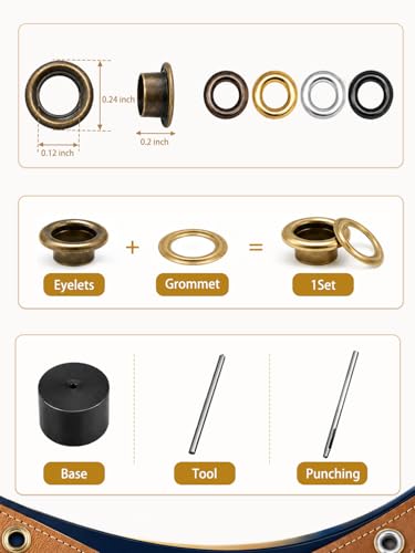 Moofey 3mm Leather Grommet Kit, 420 PCS Eyelets and Grommets with 3 Tools