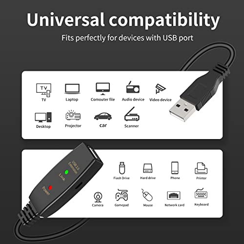 30FT Active USB Extension Cable 2.0 Male to Female with A Extension chipset Signal Booster - Active Extension/Repeate - color: USB 2.0 Extension Cable Black, size: 30FT