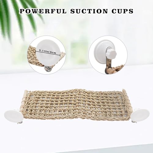 23 × 9 Inch Large Bearded Dragon Hammock, Reptile Window Bed, Seagrass Mat Window Perch Toy with Powerful Suction Cups, Climbing Accessories for Bird Parrot Lizard Leopard Gecko Guinea Pig Rat