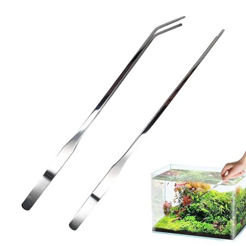 Aquarium Tweezers for Reptile Feeding, Stainless Steel Feeding Tongs for Reptile, 27cm Long Tongs with Curved Tips, Silver for Terrarium Enclosure Gecko Turtle Axolotl Bearded Leopard Lizard Saltwater