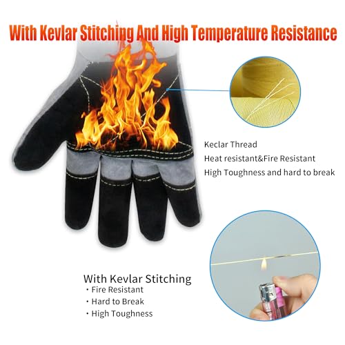 Long Welding Gloves 23.6 Inches 932℉,Heat/Fire Resistant Leather For Mig, Tig, Stick, Forge, BBQ, Grill, Fireplace - color: 23.6in Grey