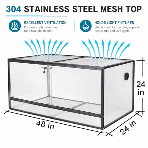120 Gallon Bearded Dragon Tank, 48x24x24 Reptile Enclosure - size: 48x24x24" (120 Gallon)