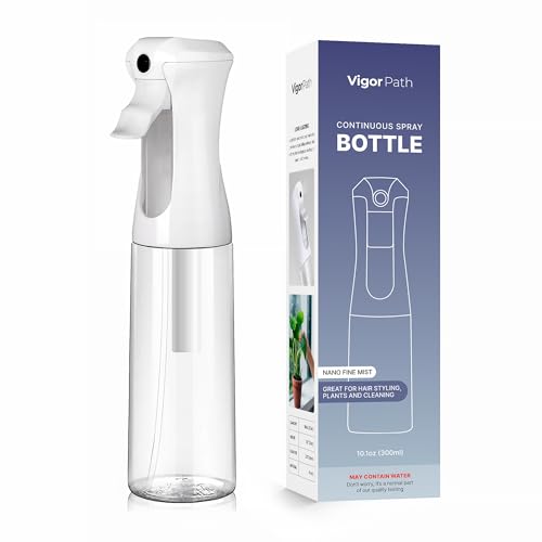 VIGOR PATH Continuous Spray Bottle for Hair – Fine Mist Mister for Styling, Cleaning, Plants, Pets, Salons, and Essential Oil Use (300ml / 10.1 oz, Clear) - size: 10 Ounces
