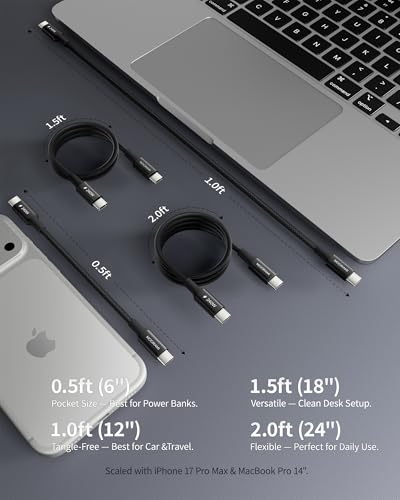 2-Pack 2ft Short 240W USB C to C Cable, Tidy Desktop Fast Charge - color: Black, size: 2 ft (24 in)