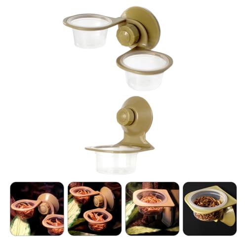 HEMOTON 2pcs Suction Cup Reptile Food Bowls with Single and Double Basin Design, Sturdy Plastic Lizard Feeding Dish for Terrarium Use, Suitable for Geckos, Frogs, and Small Amphibians
