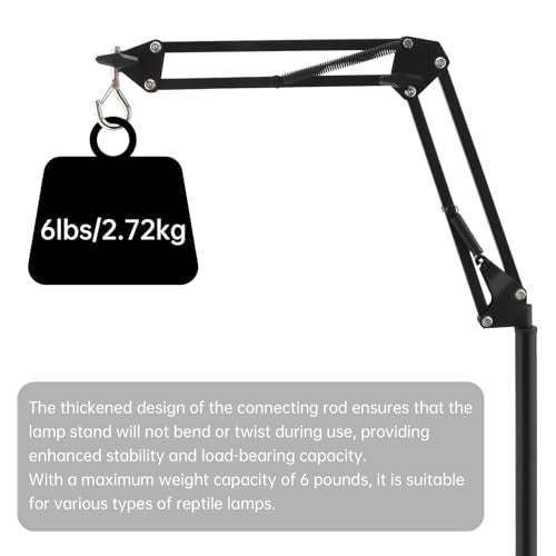 RTNLIT Reptile Lamp Stand Reptile Heat Light Stand (15.7inch to 65.9inch) with 360° Adjustable Swing Arm, Metal Bracket Floor Light Holder for Bearded Dragon Lizards Turtles Snake and Chicks