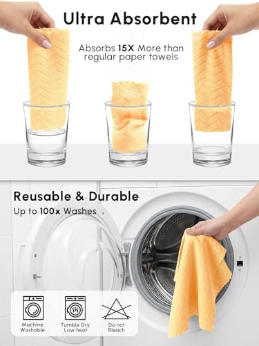 Microfiber Cleaning Cloths Roll 75 Pack 12x12 Inch Lint Free - color: Orange Ripple