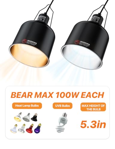2-Pack 5.5 Inch Deep Dome Reptile Light Fixture with Clamp, ETL Certified E26 Ceramic Socket (100W), Aluminum UVA UVB Basking Lamp Holder for Terrariums, Bearded Dragons and Turtles - size: 2 Pack 5.5 Inch