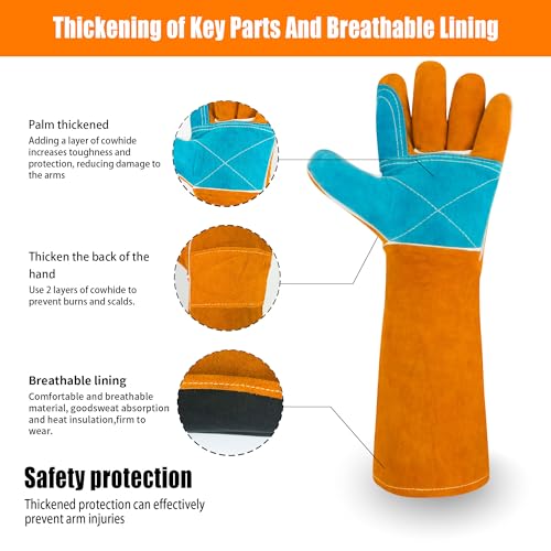 17.7In Cat Gloves, Animal Handling Gloves Bite Proof with Double Leather Pet Grooming for Cats & Dogs - size: Large