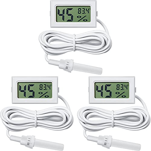 Weewooday Mini Digital Temperature Humidity Meters Gauge with Probe Gauge LCD Fahrenheit Display Thermometer Hygrometer for Incubator Reptile Plant Greenhouse Chicken Coop Garden(White, 3 Pieces) - size: White