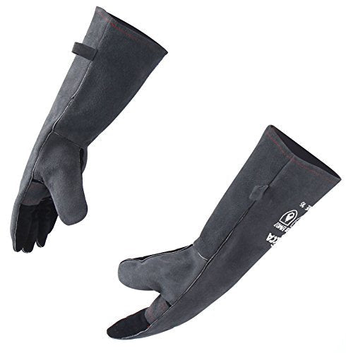 RAPICCA Fireplace Fire Pit Gloves, 662°F Fireproof Leather, 16 in Grey | For Wood Stove, Campfire, Charcoal, Cast Iron, BBQ Grill, Oven, Stick & MIG Welding, Forge, Dry Ice - color: Grey(length 16in)