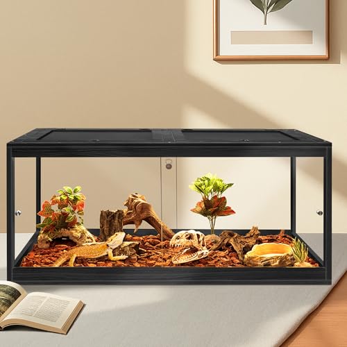 PROLEE Reptile Tank, 82 Gallon Beard Dragon Tank, Tempered Glass Reptile Encloure and Snake Tank with Locking Design for Lizard,Gecko,Chameleon (48"X19.5"X19.5",Black) - color: Black, size: 82 Gallon (48x19.5x19.5 Inch)