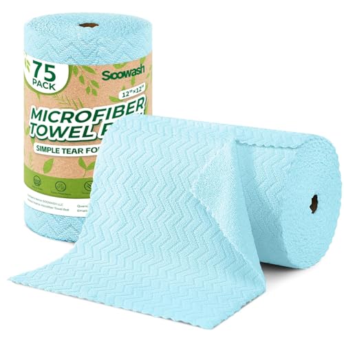 Microfiber Cleaning Cloths Roll 75 Pack 12x12 Inch Lint Free - color: Blue Ripple