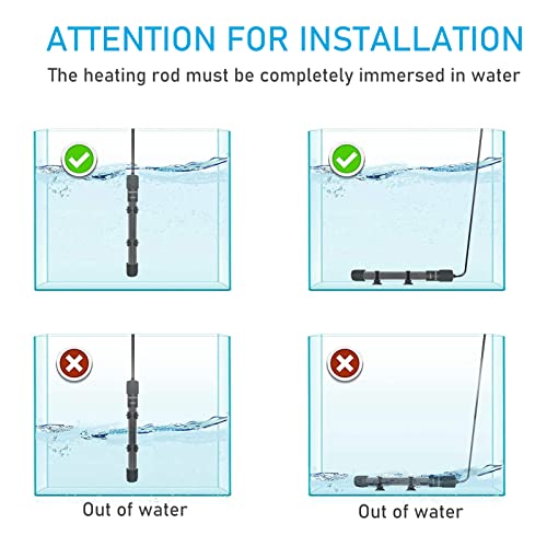 YukiHalu Small Submersible Aquarium Heater, Adjustable Mini Fish Tank Heater 25W 50W 100W 200W 300W with External Temperature Controller, LED Display, Used for 5/10/20/40/60 Gallons (200 Watts) - size: 200 Watts