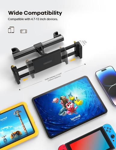 Lamicall Car Tablet Mount Headrest Holder, Kids Friendly Travel iPad Clamp - color: Black