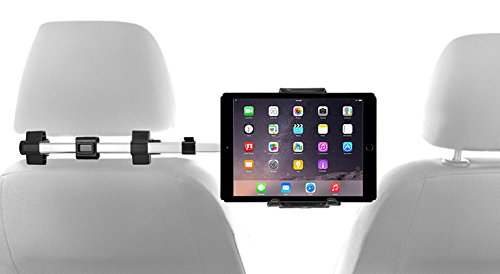 Macally Tablet Holder for Car Headrest - Adjustable iPad Headrest Mount for Car - Super Secure Car iPad Holder Backseat Kids - Fits All 4.7-12.9" Back Seat Devices (iPad Pro/Air/Mini, Nintendo Switch) - color: Silver