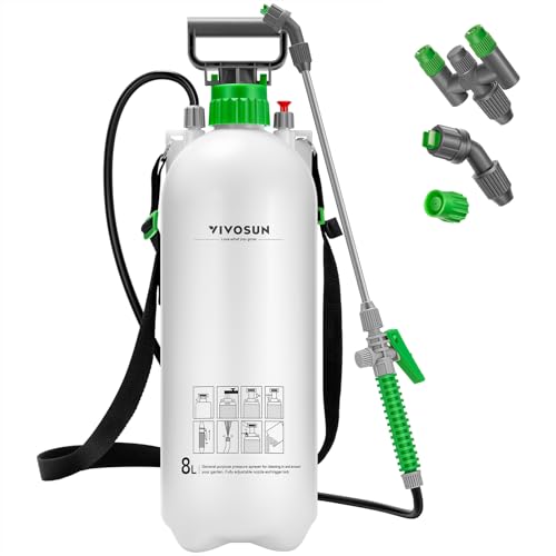 VIVOSUN 2.1 Gal/8L Pump Sprayer, Garden Water Sprayer for Plants, Weeds & Lawn Care, with 3 Nozzles, 50'' Long Hose & Pressure Relief Valve - size: 2.1 gal
