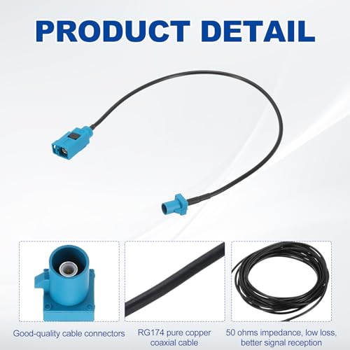 uxcell 2Pcs Antenna Extension Cable, 1ft/0.3meter Fakra-Z Male to Fakra-Z Female RF Coax Cable for Car Stereo Head Unit GPS Navigation FM AM Radio RG174 - size: 1ft/0.30m