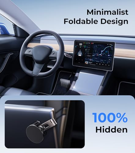 Tesla Phone Mount Qi2 Charger for iPhone MagSafe 【Hidden Foldable Design】 15W Wireless Charging, Universal Car Magnetic Dashboard Phone Holder, Tesla Model 3/Y/Cybertruck Accessories - size: Screen+Charger