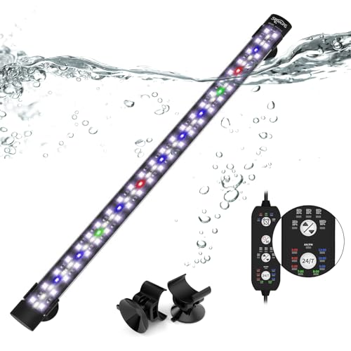 SEAOURA Submersible Aquarium Light for 20 to 35 Inch Fish Tank, 24/7 Cycle Fish Tank Light with Timer, Aquarium Plant Light with Full Spectrum+7 Single Colors, Auto On/Off, Adjustable Brightness - size: 18.9 Inch length