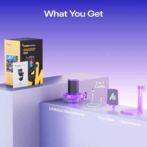 MAONO DGM20 USB Gaming Microphone for PC with Clear Voice & RGB Lighting - color: Purple