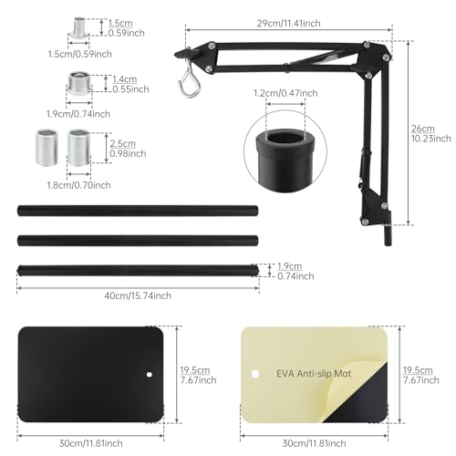 RTNLIT Reptile Lamp Stand Reptile Heat Light Stand (15.7inch to 65.9inch) with 360° Adjustable Swing Arm, Metal Bracket Floor Light Holder for Bearded Dragon Lizards Turtles Snake and Chicks