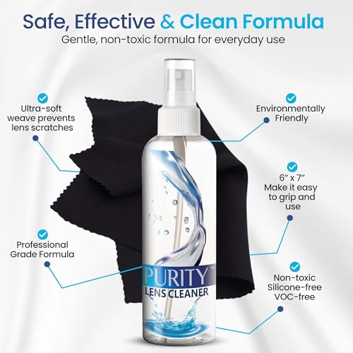 Purity Eyeglass Lens Cleaner Spray Kit - 3 x 8oz Lens Cleaner Spray Bottle - style: 5 Piece Set - 3 (8oz Lens Spray) + 2 (Microfiber Cloth)
