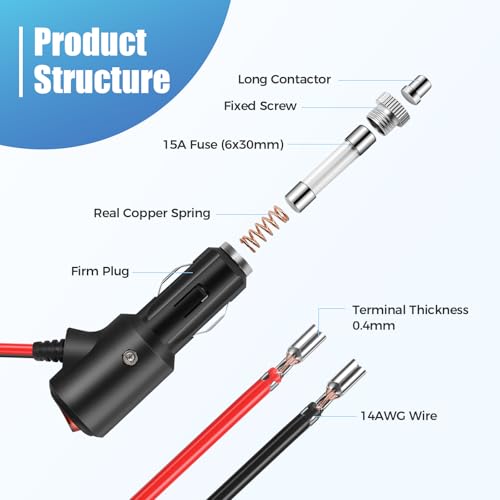 12V Cigarette Lighter Male Plug Replacement with On Off Switch and Leads 3.3FT 14AWG Cigarette Lighter Adapter Extension Cable For Car Truck Motorcycle - size: 3.3FT