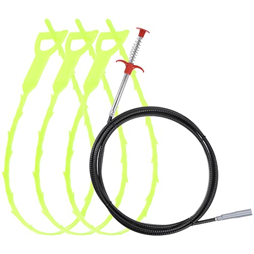 uxcell 3pcs 20 Inch Drain Hair Clog Remover Tool PP & 120 Inch Drain Cleaner Tool Sticks Stainless Steel Sewer Cleaning Hook Unclog Sink Unclogger for Toilet Bathtub Sewer, Green - color: Green, size: 120 Inch