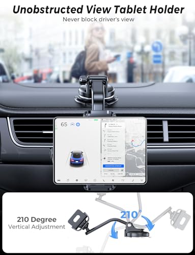 Tablet Holder for Car Dashboard, Windshield iPad Foldable Phone Stand Mount