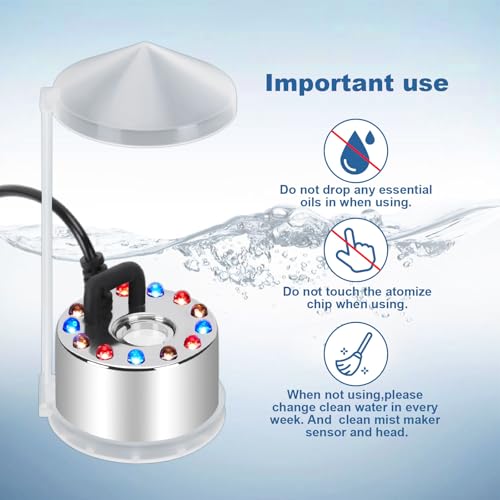 FITNATE 350ml/H Mist Maker Fogger,12 LED Fog Atomizer Air Humidifier, with Adjustable Fog Controller, for Water Fountain Pond Rockery Vase Birdbath - color: Silver