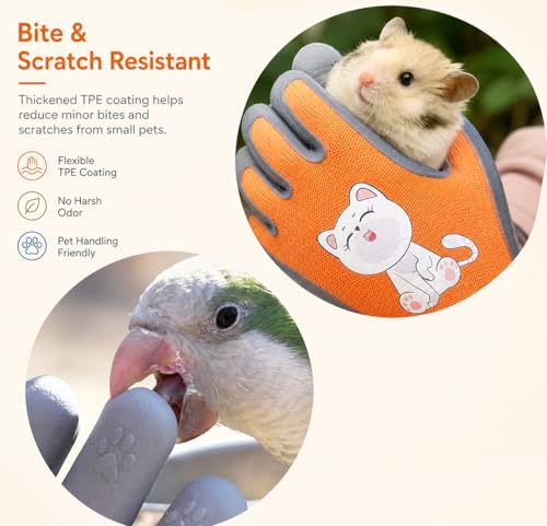 Kids Hamster Anti-bite Gloves,Small Pet Scratch Proof, Children Gardening Gloves,3 Pairs with Cute Print - size: XS AGE 7-9