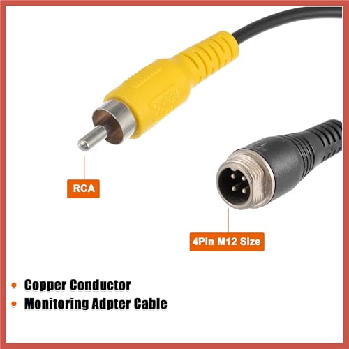 ACROPIX 2pcs Car Camera Adapter 4 Pin to RCA Adapter M12 4-Pin Male to RCA AV Male with Trigger Wire Connector Wire Monitor Video Cable Car Parts