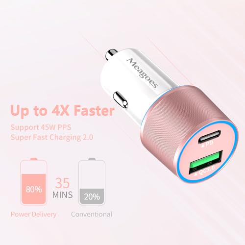 67.5W Pink Car Charger USB C Super Fast Charging for iPhone 17 Pro/Android - color: Rose Gold, size: 3.3 ft