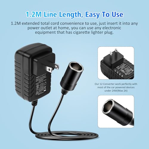 110v to 12v converter,Car Cigarette Lighter Adapter - AC to DC Converter(110V-240V to 12V),Car Power Adapter 2A 24W,Compatible with Car Purifier,humidifiers,Car bluetooth,camping shower, and more - color: black-1