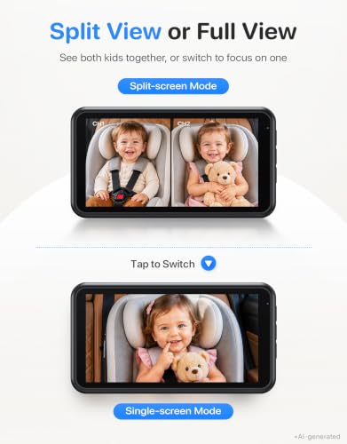 LUCKVIEW Dual Baby Car Camera, HD1080P Spilt Screen for 2 Kids - color: Blue