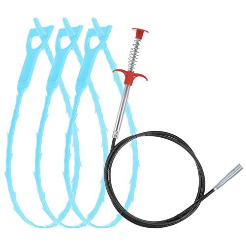 uxcell 3pcs 20 Inch Drain Hair Clog Remover Tool PP & 63 Inch Drain Cleaner Tool Sticks Stainless Steel Sewer Cleaning Hook Unclog Sink Unclogger for Toilet Bathtub Sewer, Blue - color: Blue, size: 63 Inch