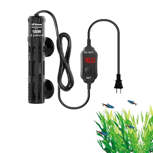 Aquarium Heater 100W, Submersible Fish Tank Heater with LED Digital Display, Auto Power-Off When Leaving Water & High Temp Protection, for Fresh and Salt Water Tanks 10-20 Gal - size: For Tanks 10-20 Gal