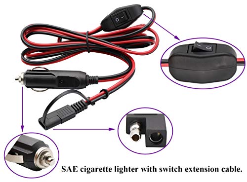 Cigarette Lighter SAE Cable,16AWG 12V Cigarette Lighter Male Plug to SAE 2 Pin Quick Release Disconnect Connector Plug Adapter Extension Charging Cable with Fuse and Switch(2.4m/7.8ft-M) - color: 2.4m-Male-Switch