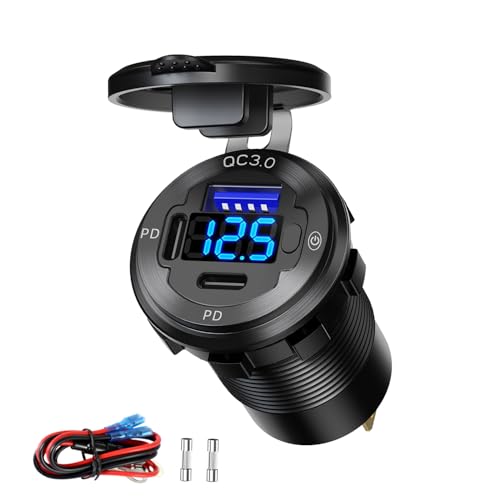 12V USB Outlet 3 Port PD+QC Waterproof Car Charger Switch Voltmeter Marine - size: Dual PD+QC3.0