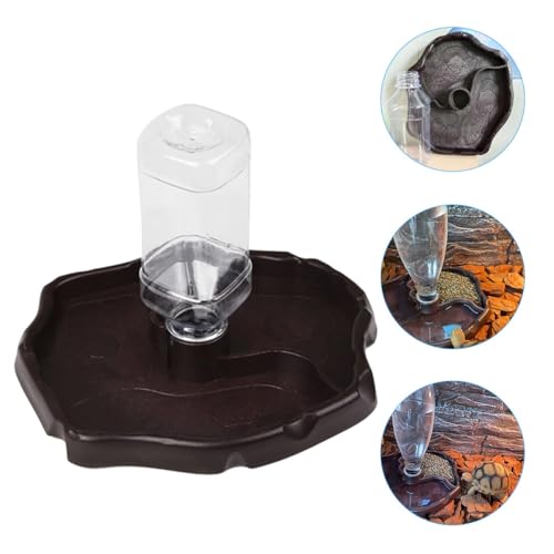Automatic Reptile Waterer and Food Dish for Bearded Dragon and Tortoise, Deep Brown Pet Feed Bowl with Water Reservoir for Terrarium Use