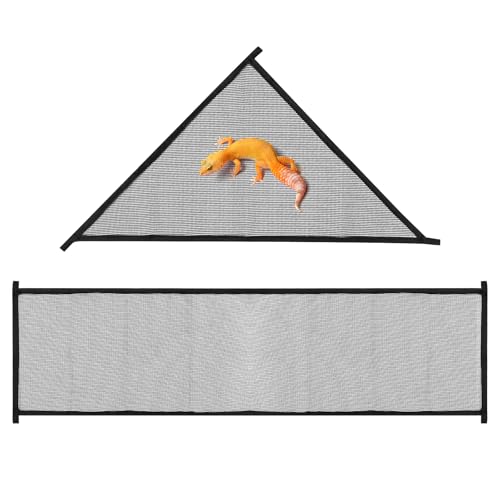 2-Pack Large Bearded Dragon Hammock Set (1 Rectangle + 1 Triangle), Reptile Tank Accessories with Strong Suction Cups, Lounge Bed for Lizards, Snakes, Geckos & Small Pets (Black)