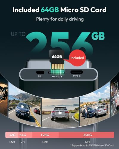 BOTSLAB G300H Plus 4K Hardwire Kit Dash cam Front and Rear, STARVIS 2, App